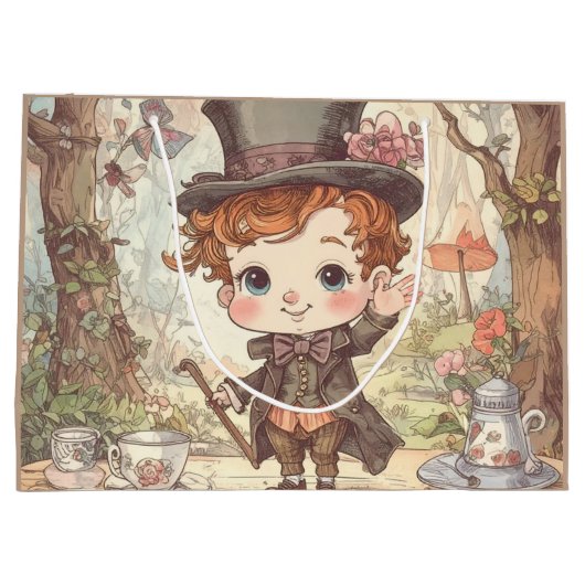 Cute Mad Hatter Whimsical Wonderland Woodland Art Große Geschenktüte (Rückseite)