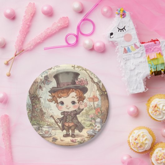 Cute Mad Hatter Whimsical Wonderland Woodland Art Pappteller (Party)