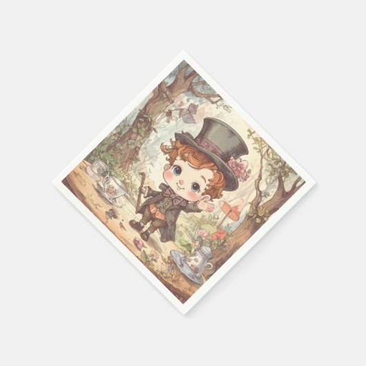 Cute Mad Hatter Whimsical Wonderland Woodland Art Serviette (Ecke)