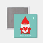 Cute magic gnome with heart on teal magnet (Vorderseite/Rückseite)