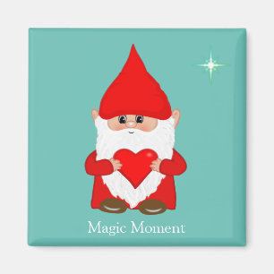 Cute magic gnome with heart on teal magnet