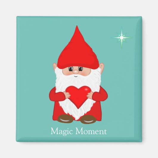 Cute magic gnome with heart on teal magnet (Vorne)