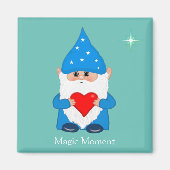 Cute magic gnome with heart on teal magnet (Vorne)