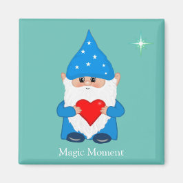 Cute magic gnome with heart on teal magnet