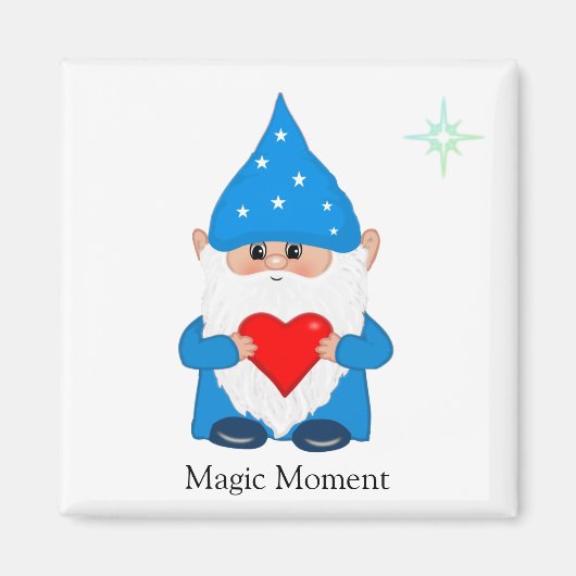 Cute magic gnome with heart on white magnet (Vorne)