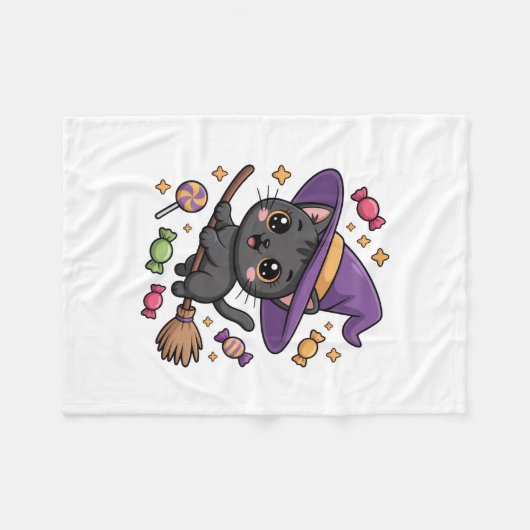 Cute Magical Cat Fleece Blanket (Vorderseite (Horizontal))