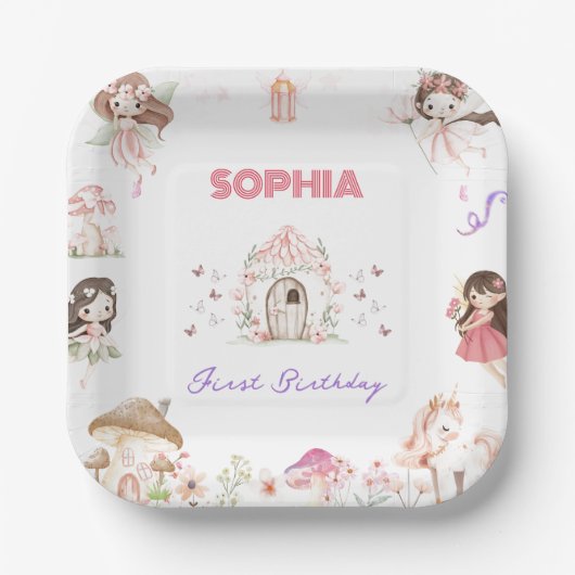 Cute Magical Fairy 1st Birthday Paper Plates Pappteller (Vorderseite)