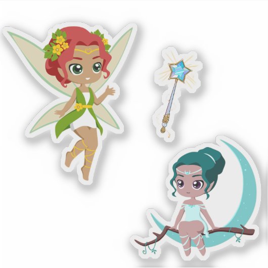 Cute Magical Fairy Girl Fantasy Vinyl Sticker Set (Vorderseite)