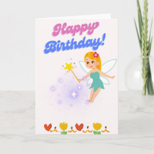 Cute Magical Fairy Happy Birthday Card - Magic Wan Karte
