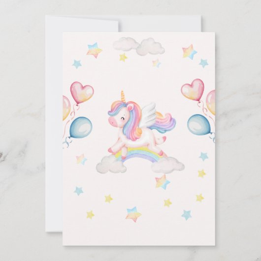 Cute Magical Fairytale Unicorn Rainbow Clouds Einladung (Rückseite)