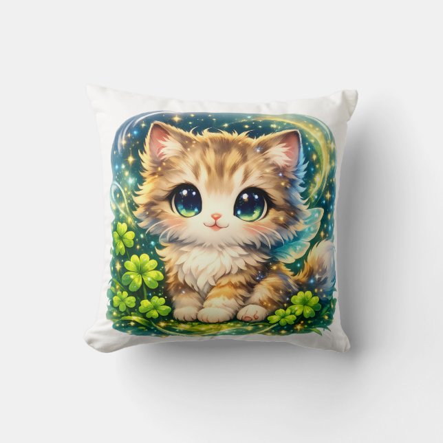Cute Magical Kitten Pillow | Kawaii Fantasy Cat Cu Kissen (Vorderseite)