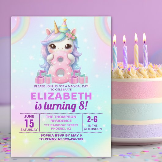 Cute Magical Unicorn8th Birthday – Magical Birthda Einladung
