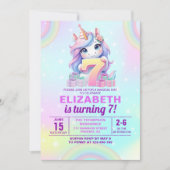 Cute Magical Unicorn 7th Birthday – Rainbow  Einladung (Vorderseite)