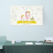 Cute Magical Unicorn Pink Yellow Kids Birthday Banner (Messeveranstaltung)