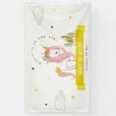 Cute Magical Unicorn Pink Yellow Kids Birthday Banner (Vertikal)