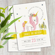 Cute Magical Unicorn Pink Yellow Kids Birthday