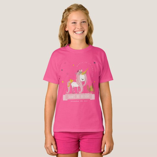 Cute Magical Unicorn Pink Yellow Kids Birthday T-Shirt (Vorne ganz)