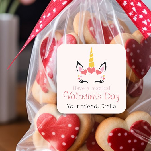 Cute Magical Unicorn Valentine's Day Personalized Quadratischer Aufkleber