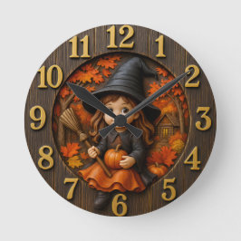 Cute Magician Lantern Magic in Autumn Runde Wanduhr