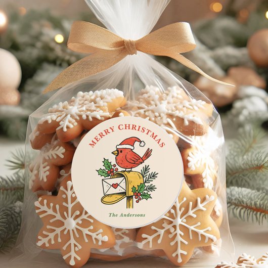 Cute Mailbox Cardinal Christmas Holiday Sticker