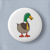 Cute Mallard Duck White Collar Necktie Button