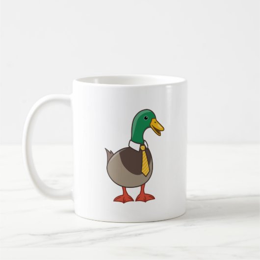 Cute Mallard Duck White Collar Necktie Kaffeetasse (Links)