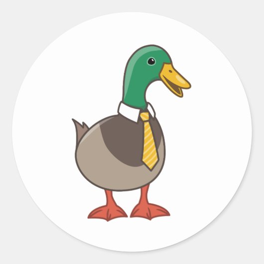 Cute Mallard Duck White Collar Necktie Runder Aufkleber (Vorderseite)