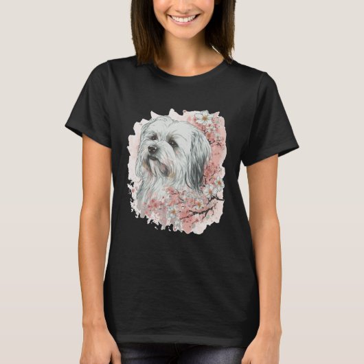 Cute Maltese Cherry Blossom Dog Breed Japanese Sak T-Shirt (Vorderseite)