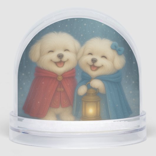 Cute Maltese Christmas Dogs in Snow Globe Schneekugeln (Vorderseite)