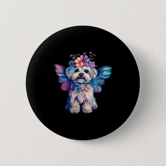 Cute Maltese Dog Angel With Wings  Button (Vorderseite)