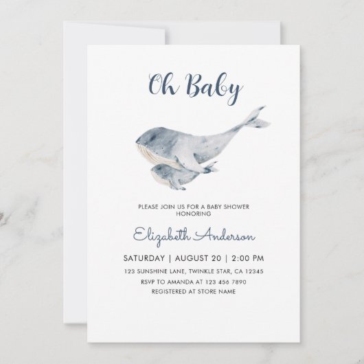 Cute Mama and Baby Whale Boy Baby Shower Einladung (Vorderseite)