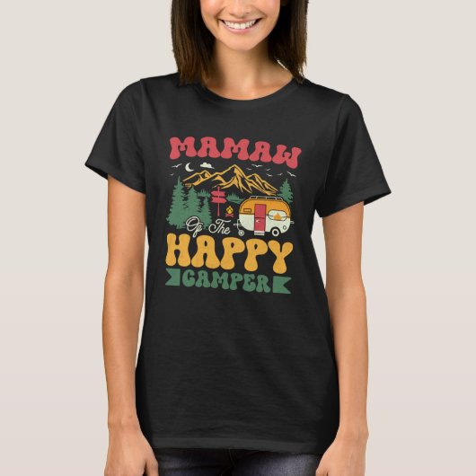 Cute Mamaw Of The Happy Camper Groovy Camping Trip T-Shirt (Vorderseite)