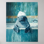 Cute Manatee in Bubble Bath Poster (Vorne)