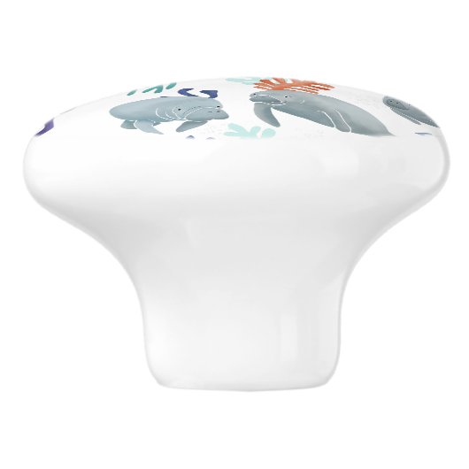 Cute Manatees With Bubbles Pattern  Keramikknauf (Seitenansicht)