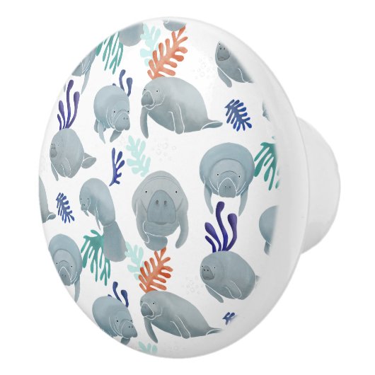 Cute Manatees With Bubbles Pattern  Keramikknauf (Rechts)