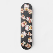 Cute Maneki Neko Japanese Lucky Cat Pattern Skateboard (Vorderseite)