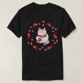 Cute Maneki Neko Lucky Cat with Koi Fish  T-Shirt (Design vorne)
