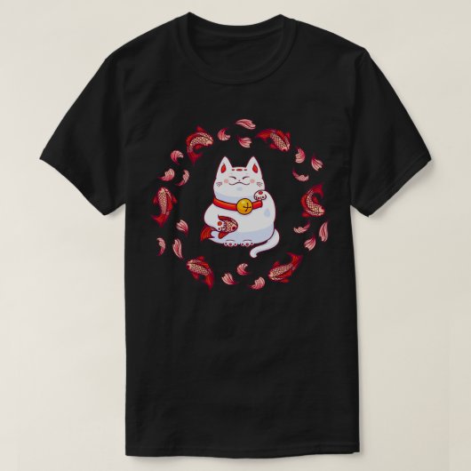 Cute Maneki Neko Lucky Cat with Koi Fish  T-Shirt (Design vorne)