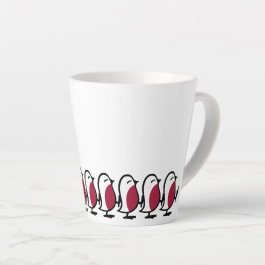 Cute Marching Robins Simple Bird Line Drawing Milchtasse (Rechte Ecke)