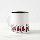 Cute Marching Robins Simple Bird Line Drawing Zweifarbige Tasse (Vorderseite Links)