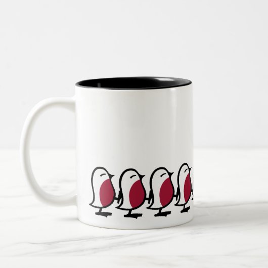Cute Marching Robins Simple Bird Line Drawing Zweifarbige Tasse (Links)