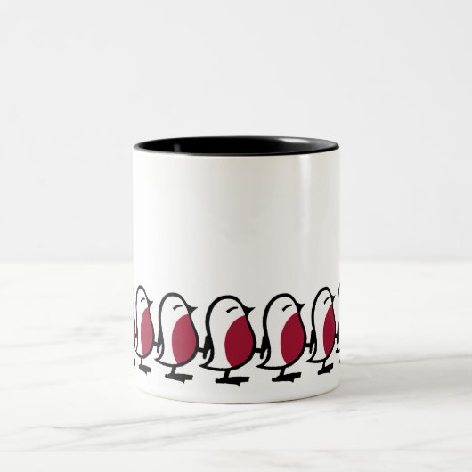 Cute Marching Robins Simple Bird Line Drawing Zweifarbige Tasse (Mittel)