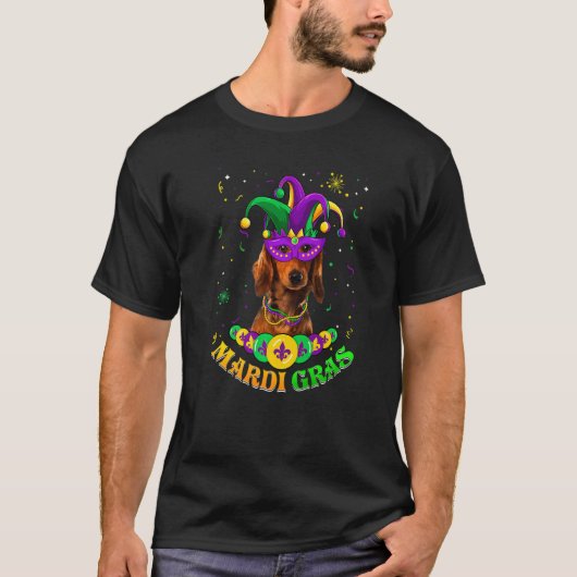 Cute Mardi Gras Dachshund Dog Dad Dog Mom Mask Bea T-Shirt (Vorderseite)