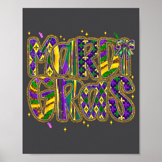 Cute Mardi Gras Fat Coquette Bow Tuesday Kids Girl Poster (Vorne)