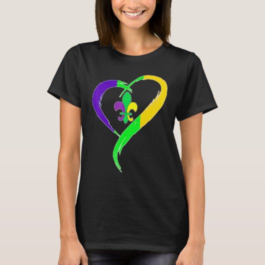 Cute Mardi Gras Heart Funny Fleur-De-Lis Mardi Gra T-Shirt (Vorderseite)