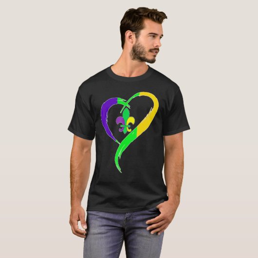 Cute Mardi Gras Heart Funny Fleur-De-Lis Mardi Gra T-Shirt (Vorne ganz)