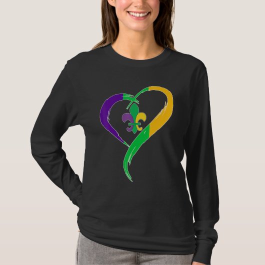 Cute Mardi Gras Heart Funny Fleur-De-Lis Mardi Gra T-Shirt (Vorderseite)