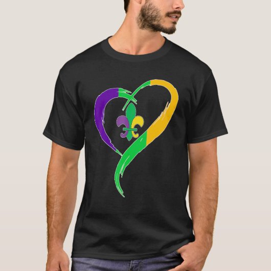 Cute Mardi Gras Heart Funny Fleur-De-Lis Mardi Gra T-Shirt (Vorderseite)