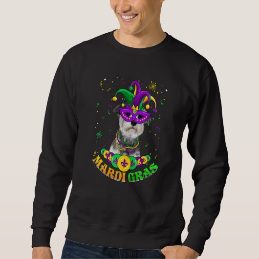 Cute Mardi Gras Schnauzer Dog Dad Dog Mom Mask Bea Sweatshirt (Vorderseite)