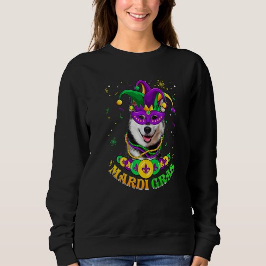 Cute Mardi Gras Siberian Husky Dog Dad Dog Mom Mas Sweatshirt (Vorderseite)